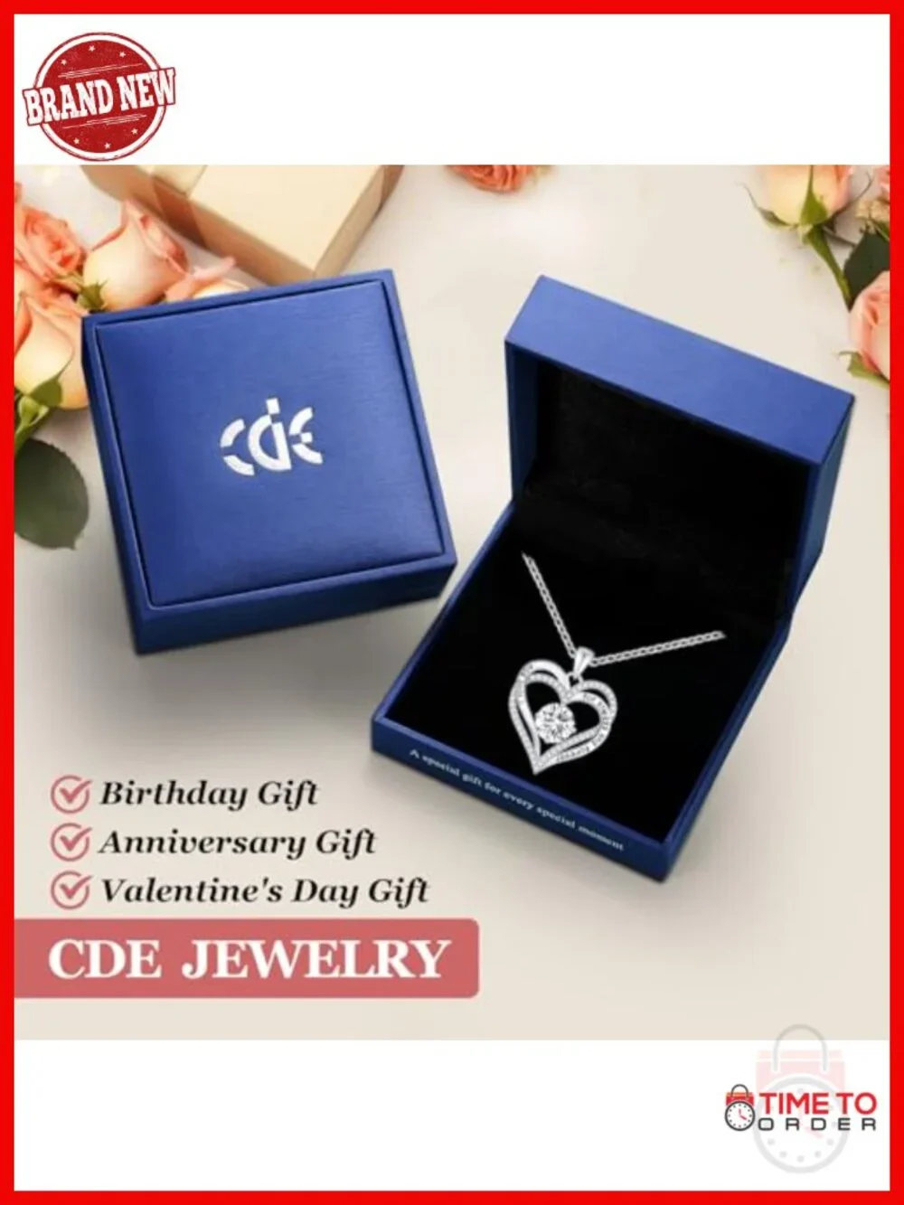 Double Heart Love Engraved Pendant Necklace with Cubic Zirconia Birthstone,